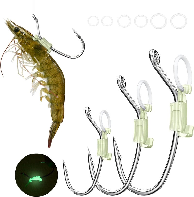 kanama Luminous Live Shrimp Hooks - High Carbon Steel Fishing Hooks Saltwater Corrosion Resistant Barbed Strong Hooks Freshwater Shrimp Walker, Ideal for Bass, Groupers, Pike, Catfish & More - Image 1